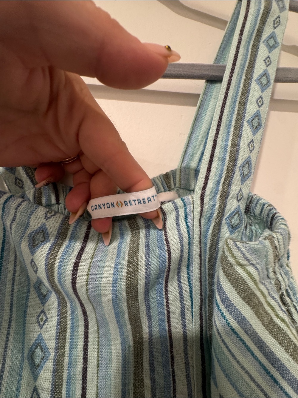 EUC Canyon Retreat Striped Wide Leg Jumpsuit Blue Boho Sleeveless Smocked Back - Picture 5 of 7